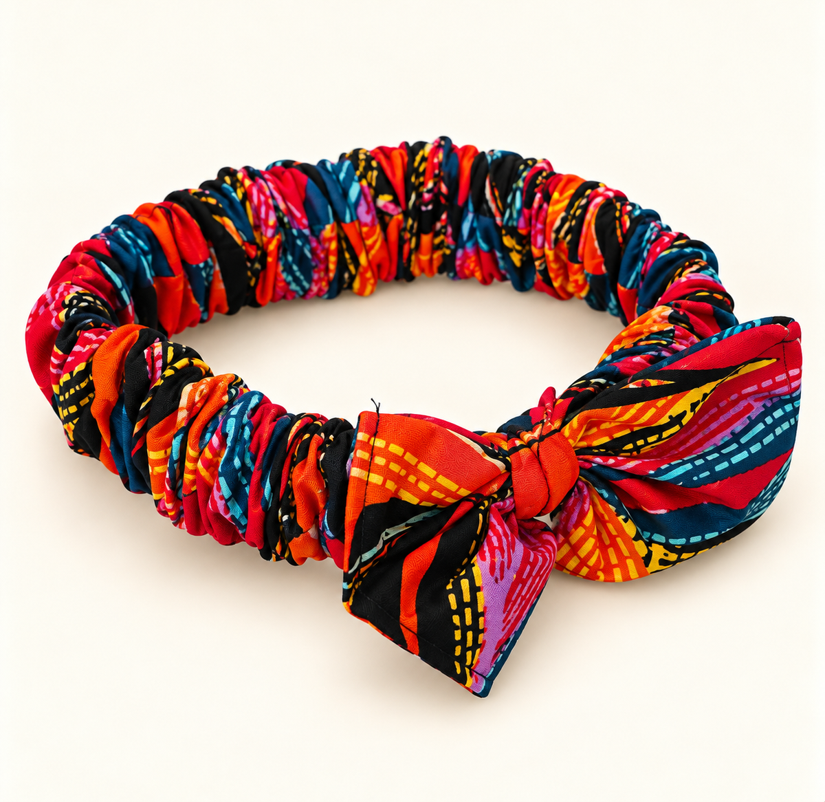 Bandana Fiyonklu – Siyah Çok Renkli Afrika Baskı Kumaş