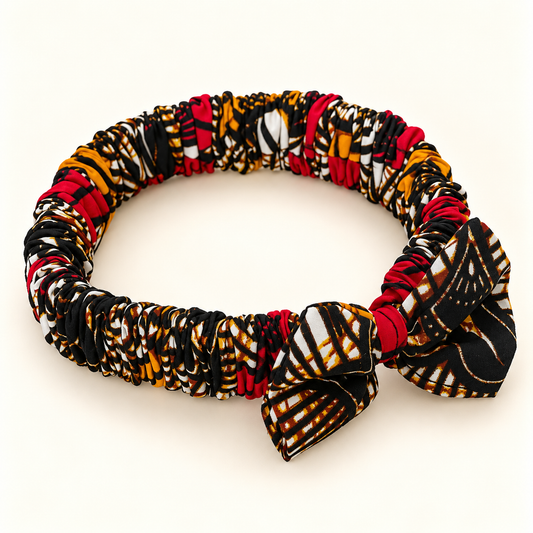 Bandana Fiyonklu – Siyah Kırmızı Sarı Çapraz Şerit Kaplan Motifli