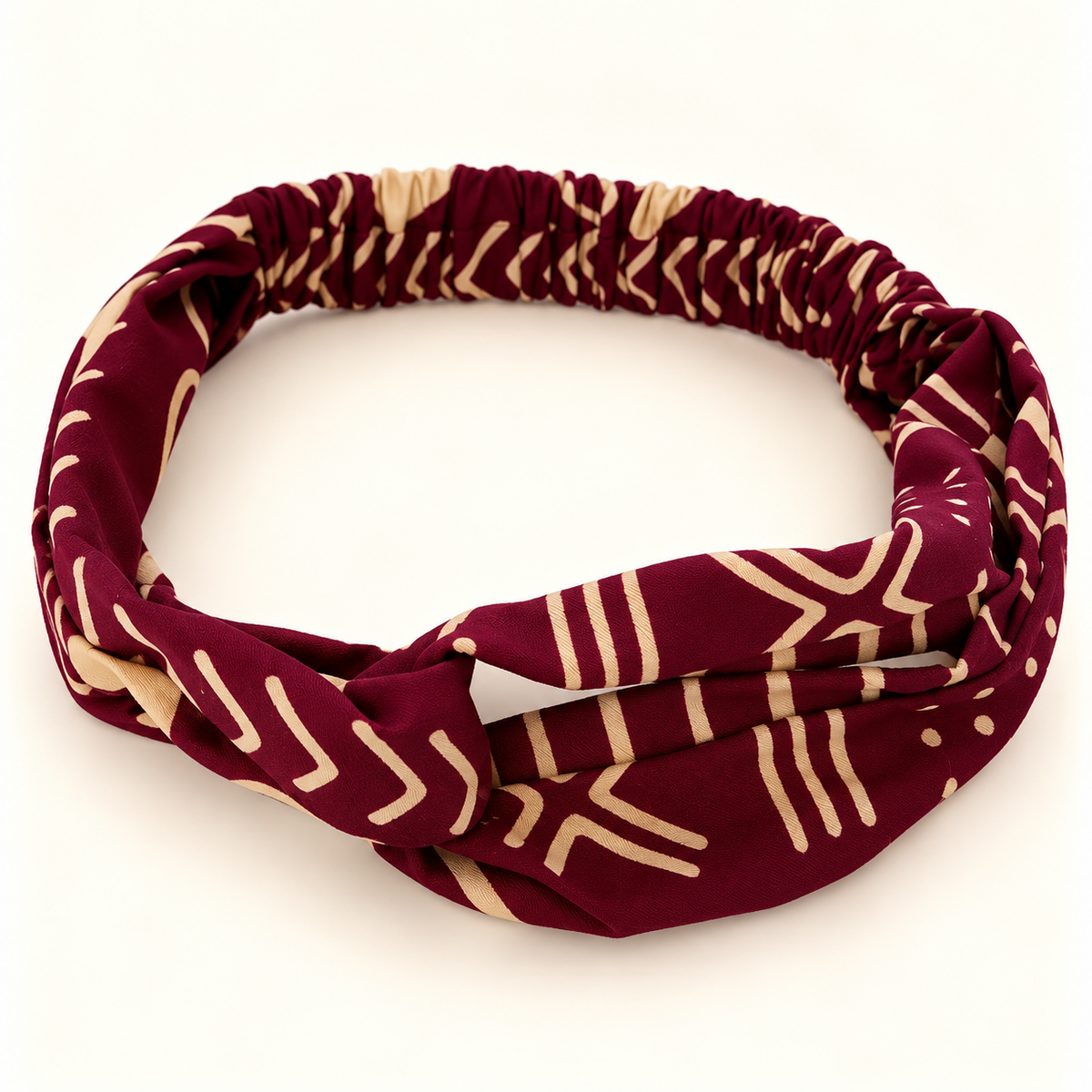 Bandana Geçmeli – Bordo Krem Mudcloth Geometrik Ok Yıldız Motifli
